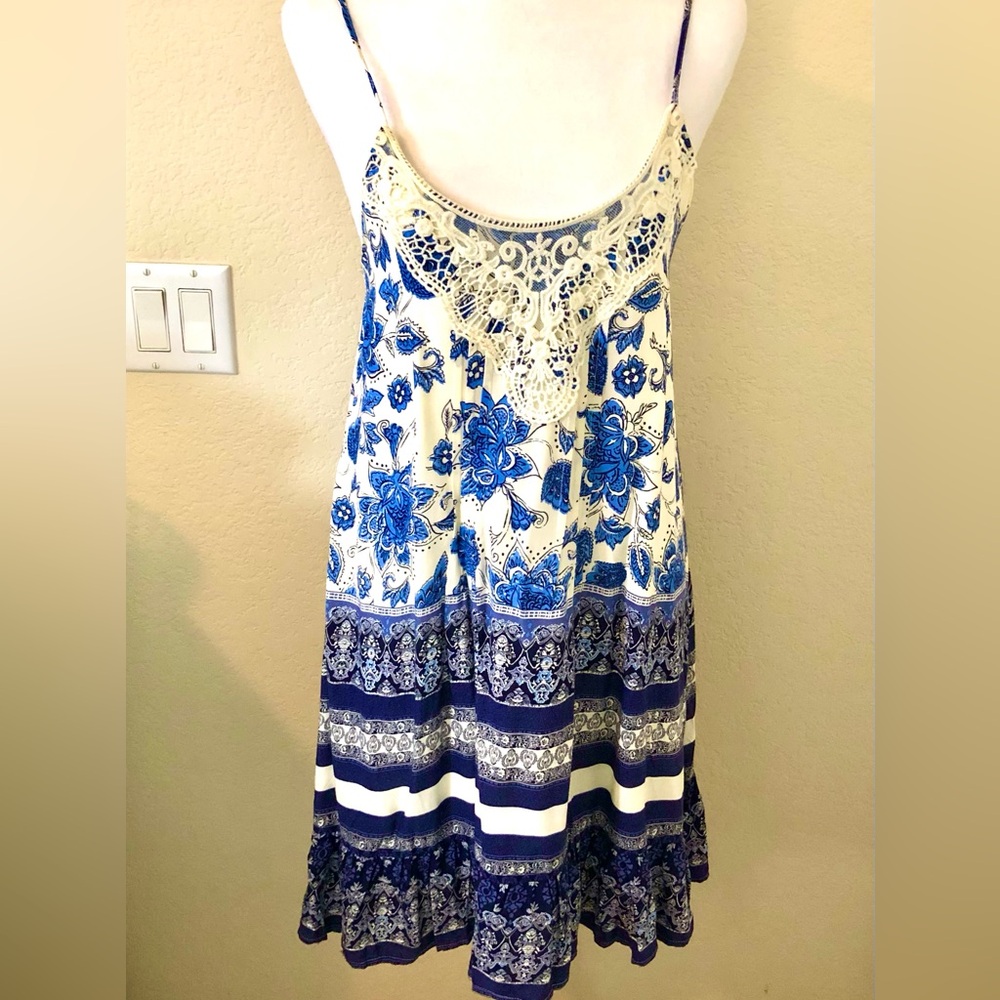 Blu Pepper Blue and White Lace Accent Mini Dress